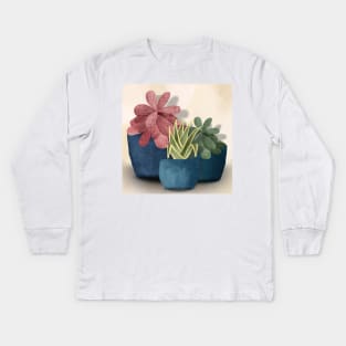 House Plants Watercolor Design Kids Long Sleeve T-Shirt